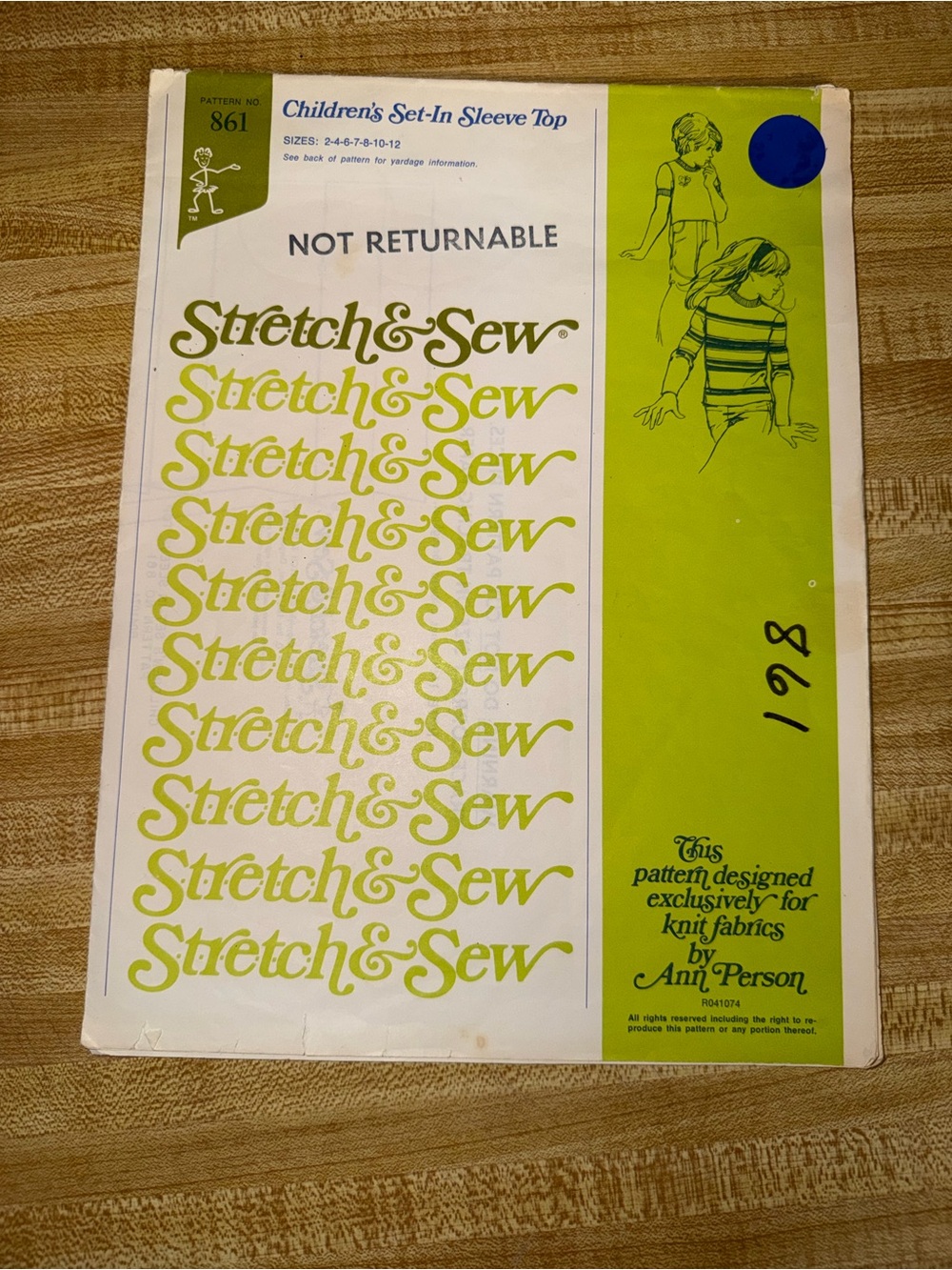 1974 Stretch & Sew Children's Set-In Sleeve Top‎ sew Pattern - crafts hobby